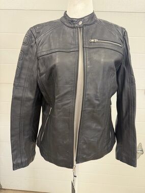Women's Moto Jacket -  Black Leather with Zip Detail